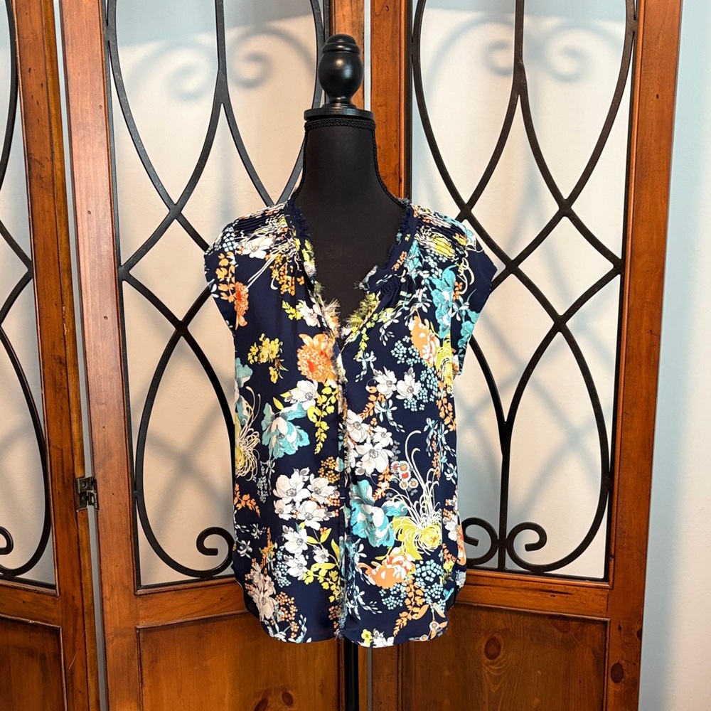 Daniel Rainn Floral Blouse - Navy and Multicolor